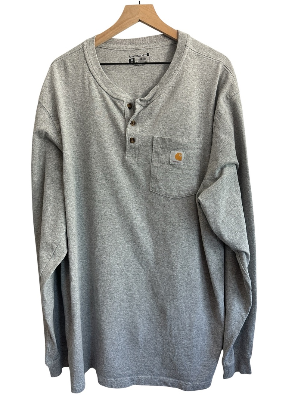Carhartt Men Shirt XLT Gray Henley Pocket Long Sleeve Shirt Tall Workwear